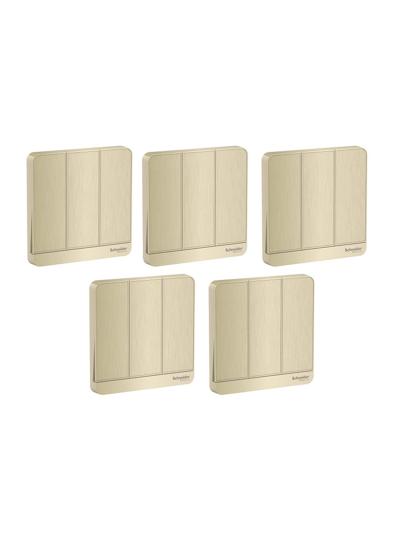 Schneider Electric AvatarOn E8333L1_GH 3 Gang 1 Way Switch 16AX 250V, Metal Gold Hairline - Pack of 5