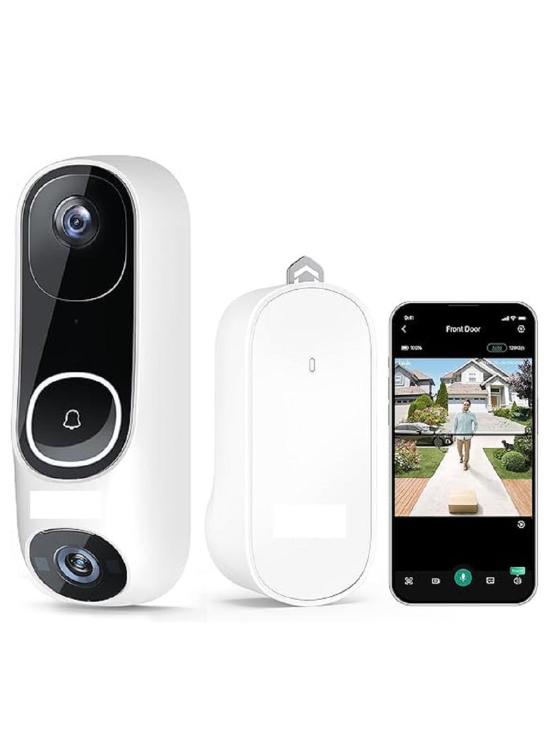 Pro Dual Camera Video Doorbell 2K with Chime, Free Video History, Over 190° Widest Field of View, 5MP Ultra HD Wireless Doorbell Camera, Triple Detection, 5-Min Installation, Battery Powered