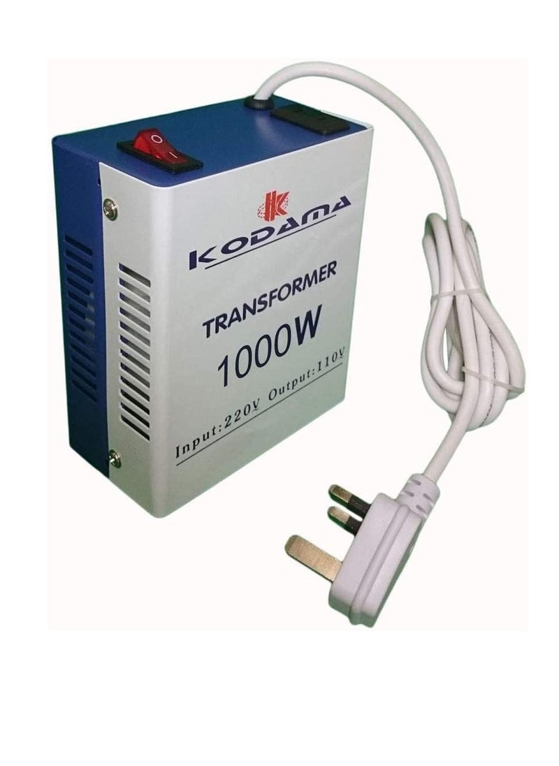 Kodama Transformer 1000 Watts Universal 3 Pin UK Power Cord With Safety Fuse Included Plug Transformer 220V To 110V Step Down Power Converter Input Voltage 220V And Output Voltage is 110V