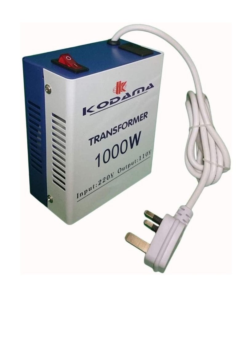 Kodama Transformer 1000 Watts Universal 3 Pin UK Power Cord With Safety Fuse Included Plug Transformer 220V To 110V Step Down Power Converter Input Voltage 220V And Output Voltage is 110V