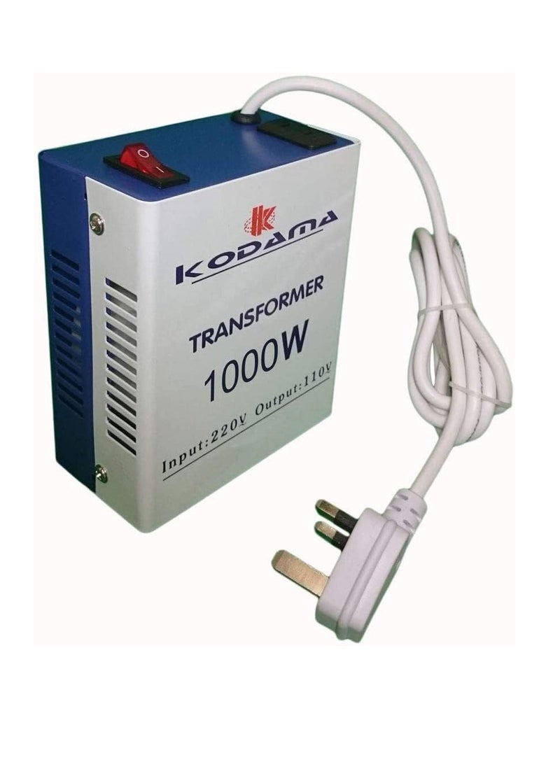 Kodama Transformer 1000 Watts Universal 3 Pin UK Power Cord With Safety Fuse Included Plug Transformer 220V To 110V Step Down Power Converter Input Voltage 220V And Output Voltage is 110V