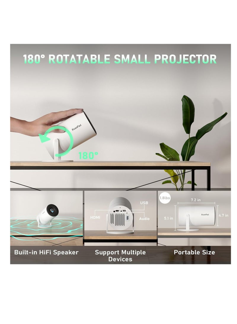 [Electric Focus] Mini Projector with Android System,  Portable Projector with WiFi 6 and Bluetooth, Auto Vertical Correction, FULL HD 1080P, 180°Rotatable Outdoor Movie Projector for Phone | X3 | S3KG