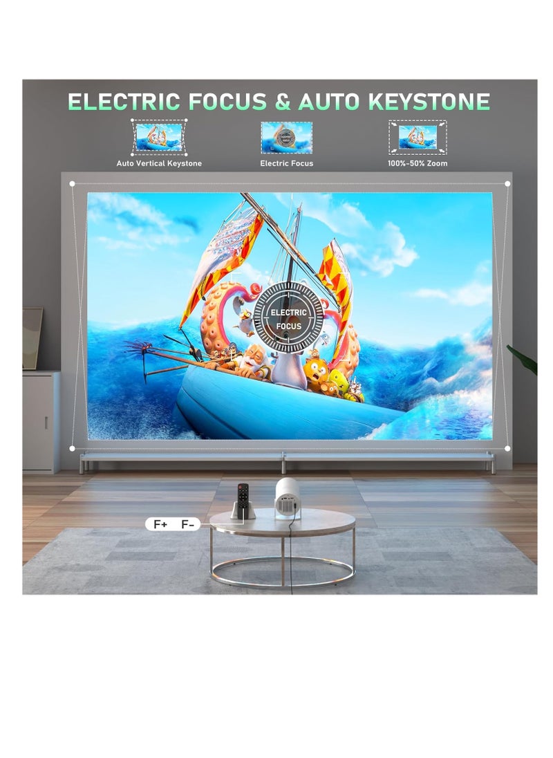 [Electric Focus] Mini Projector with Android System,  Portable Projector with WiFi 6 and Bluetooth, Auto Vertical Correction, FULL HD 1080P, 180°Rotatable Outdoor Movie Projector for Phone | X3 | S3KG