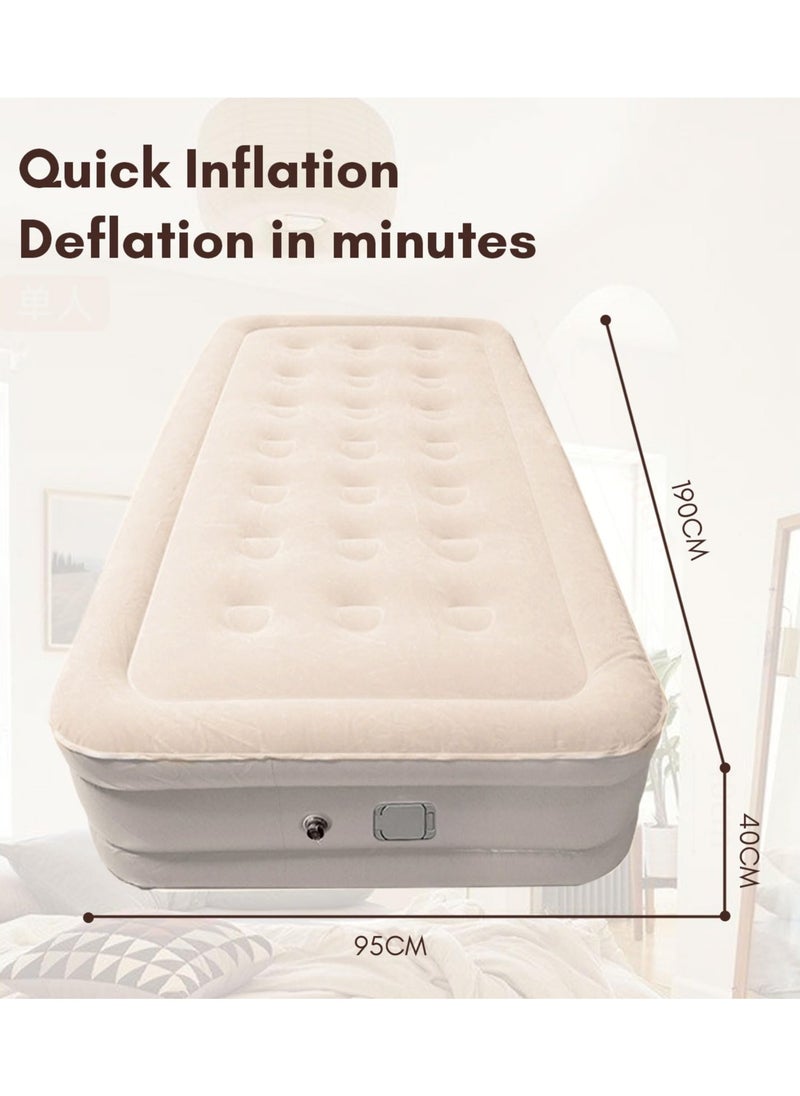 Single Size Air Mattress with Built-in Pump, Ultra Plush Fiber Technology, Double Booster, 75x27x16 Inches - Grey, Ideal for Home, Travel & Camping