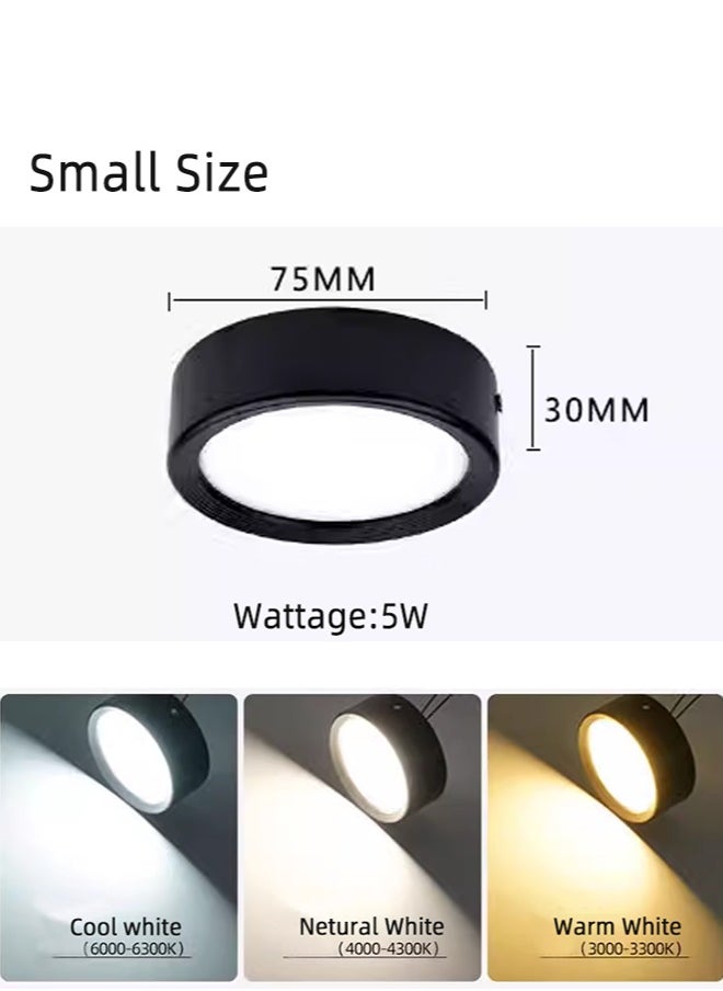 2 Pack Round LED Surface Ceiling Light 75mm 5W,Neutral White Colour 4000K,Indoor Black Mounted Down lamp For Kitchen Patio Living Room Corridor Restaurant Office