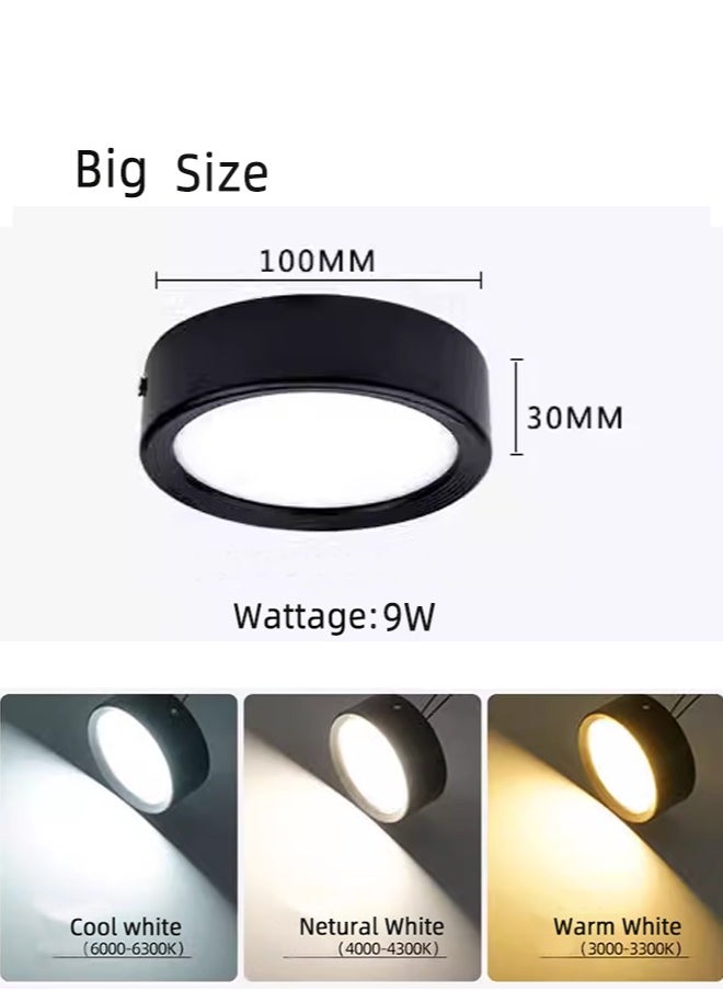 2 Pack Round LED Surface Ceiling Light 100mm 9W,Cool White Colour (6000 K),Indoor Black Surface Mounted Down lamp For Hallway Patio Living Room Corridor Restaurant Office,Aluminum,Driver Included