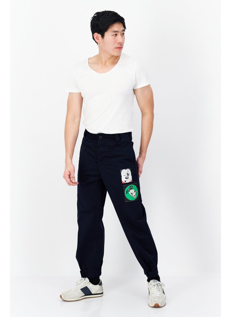 Men Regular Fit Patch Straight Pants, Navy Blue