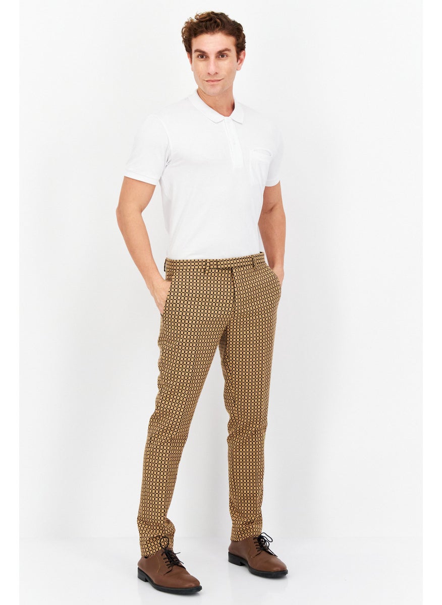 Men Regular Fit Checkered Pants, Tan/Black