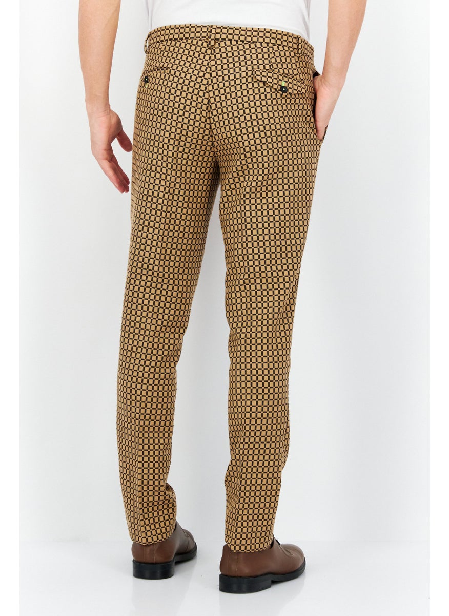 Men Regular Fit Checkered Pants, Tan/Black