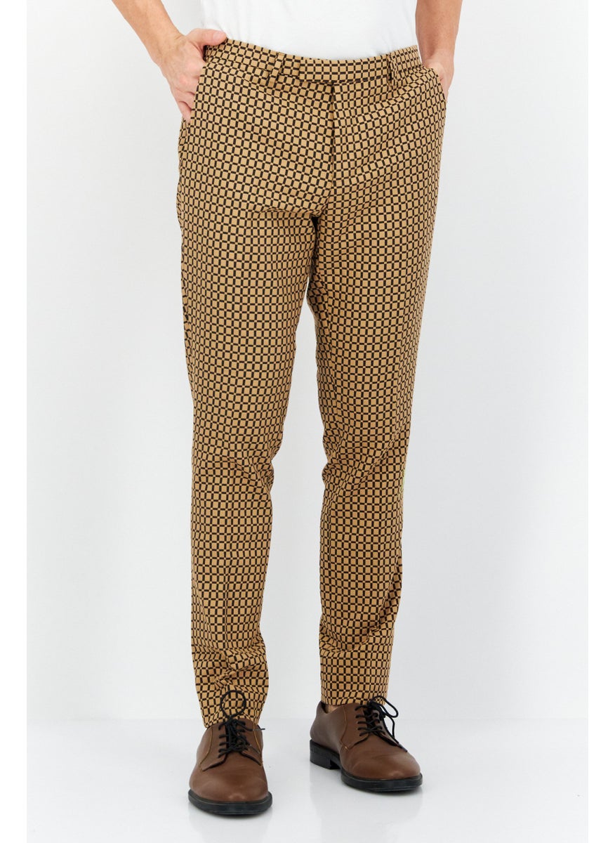 Men Regular Fit Checkered Pants, Tan/Black