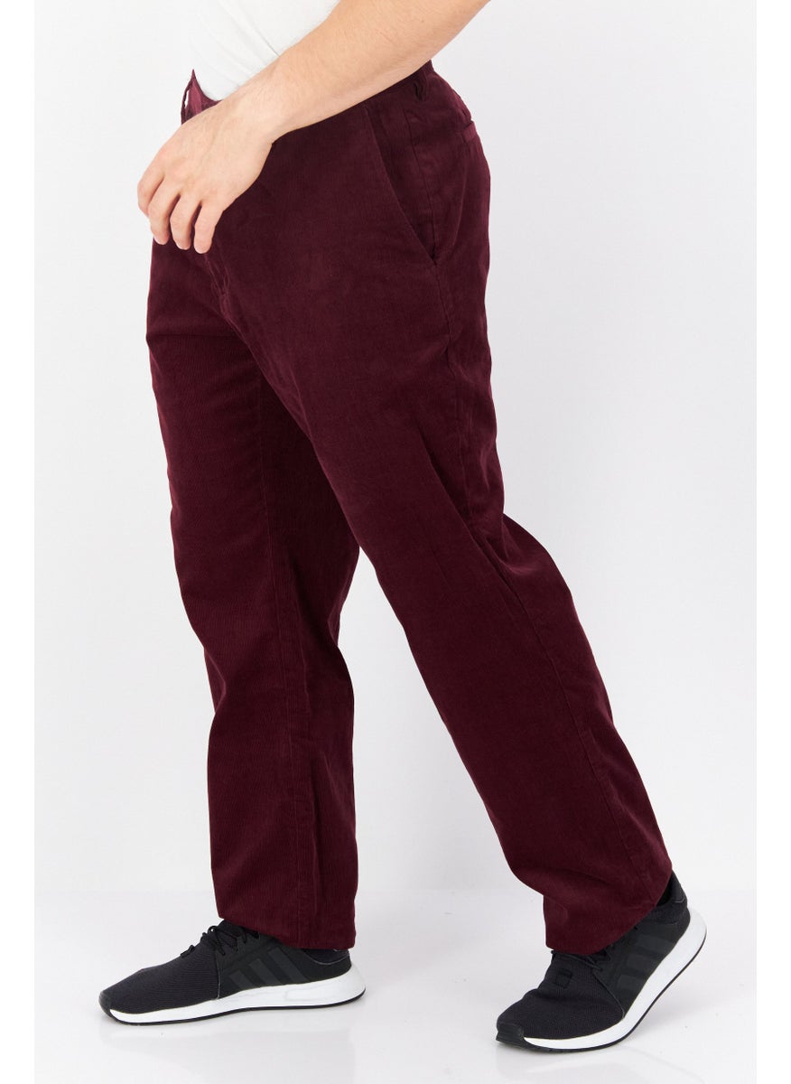 Men Regular Fit Corduroy Pants, Burgundy