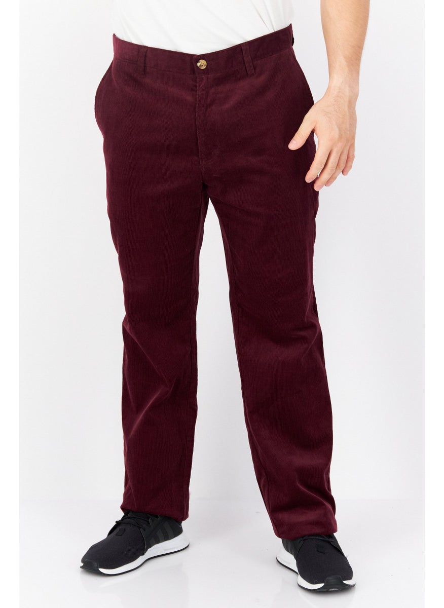 Men Regular Fit Corduroy Pants, Burgundy