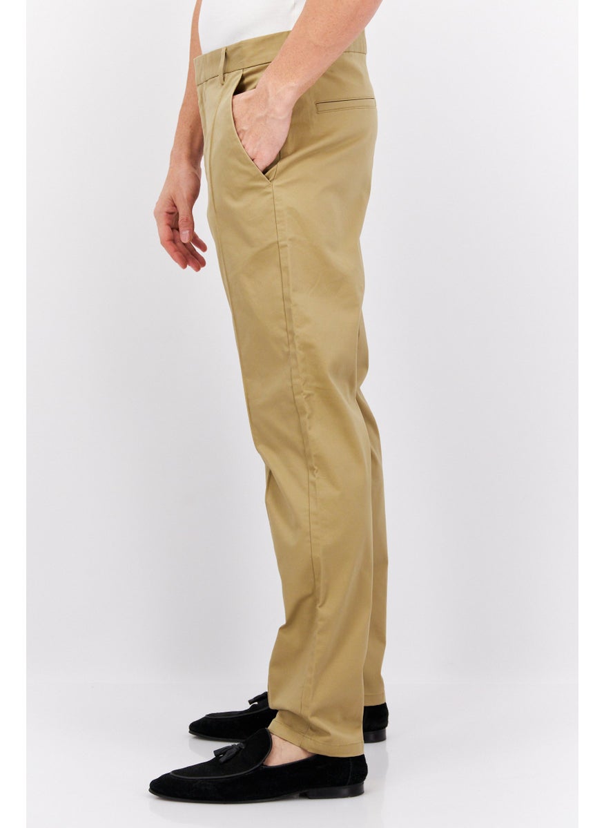 Men Slim Fit Solid Chino Pants, Tan