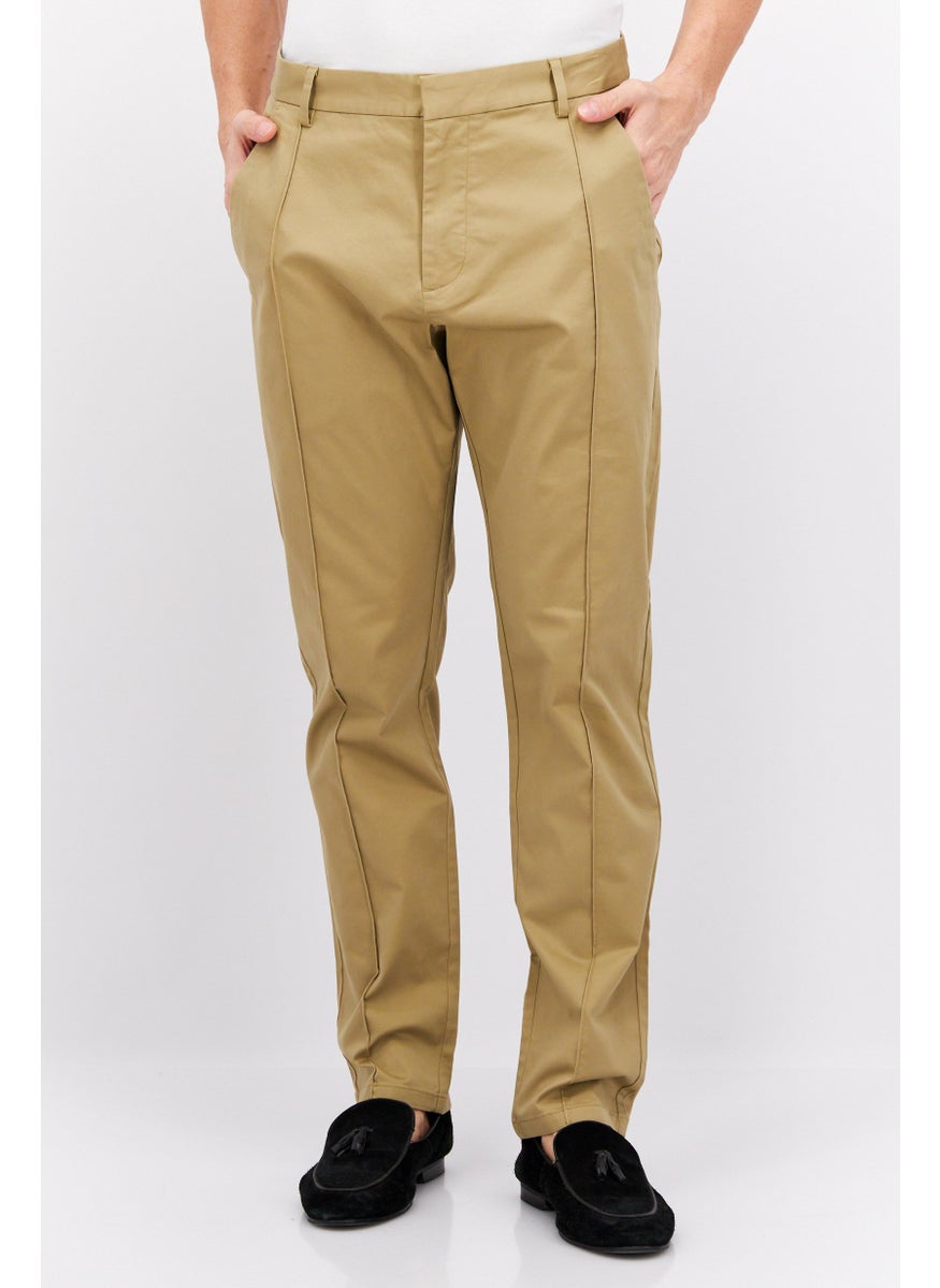 Men Slim Fit Solid Chino Pants, Tan