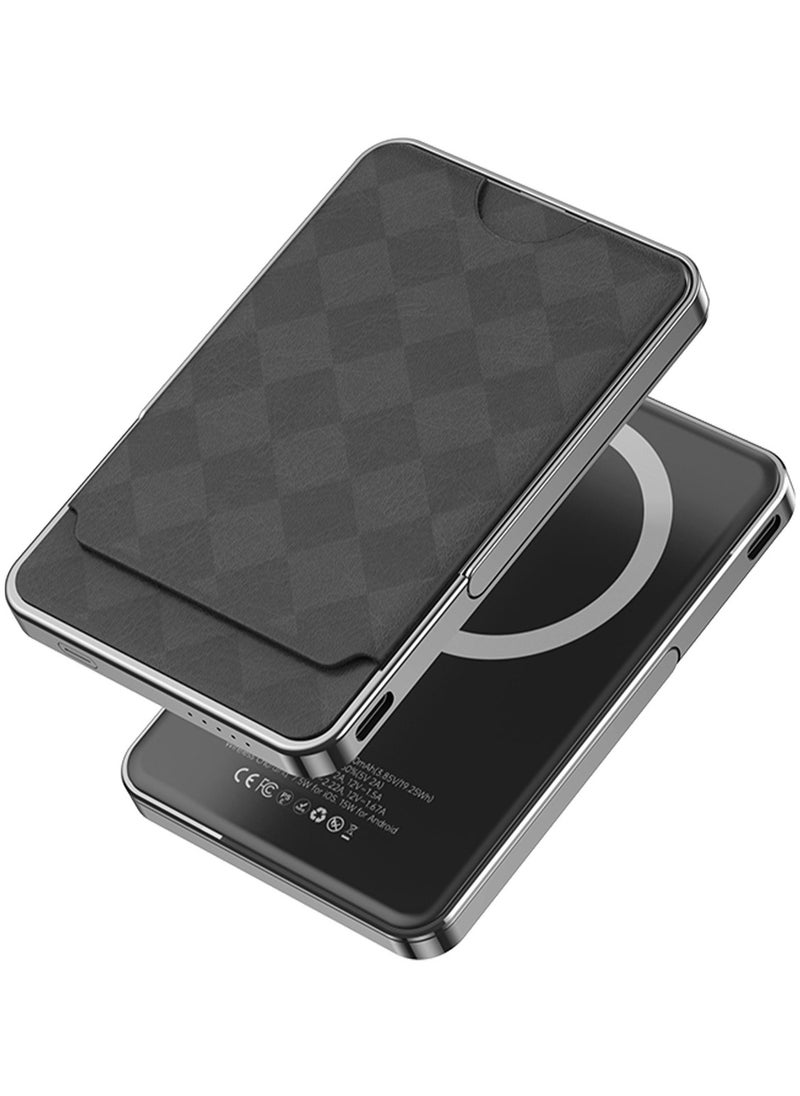 Moreno 5000mAh Power Bank with Card Holder / 10mm Ultra Thin Design / Sleek & Portable Wireless Charging/ 15W Powerbank - Black