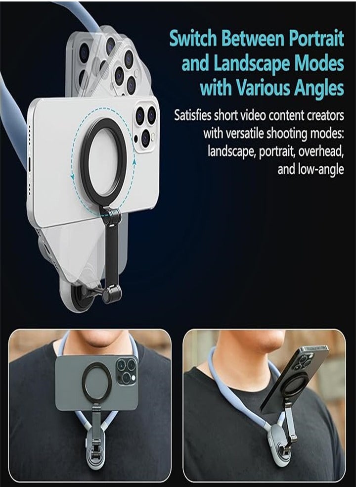 New Neck Phone Holder, Neck Phone Holder POV/Vlog Selfie Holder Hands-Free Phone Neck Holder Video Recording Chest Holder for iPhone 15 14 13 12 Series and All Smartphones (Blue)