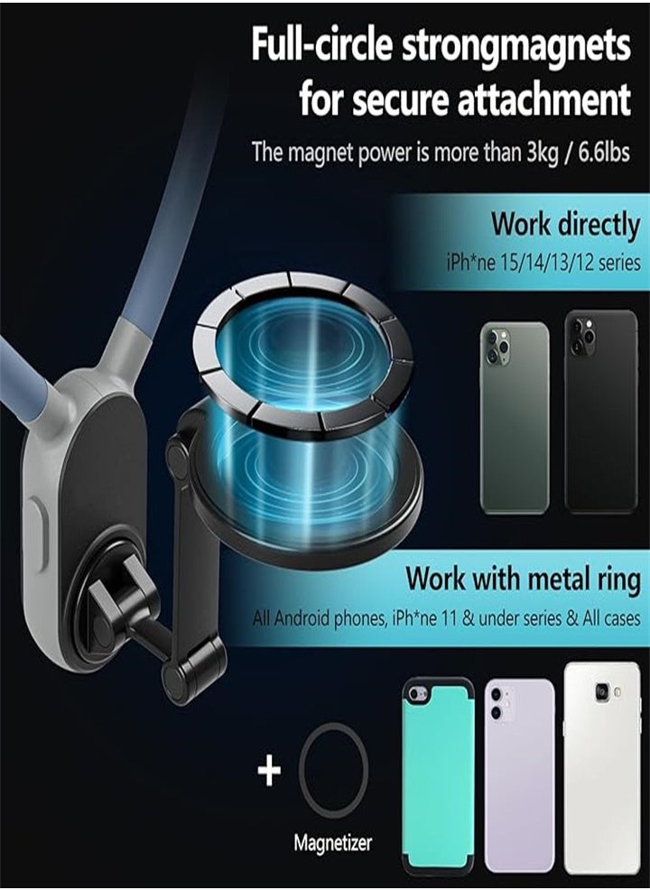New Neck Phone Holder, Neck Phone Holder POV/Vlog Selfie Holder Hands-Free Phone Neck Holder Video Recording Chest Holder for iPhone 15 14 13 12 Series and All Smartphones (Blue)