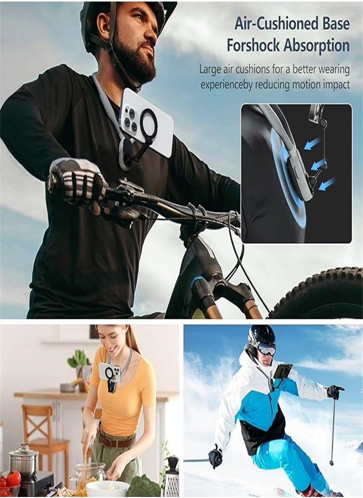 New Neck Phone Holder, Neck Phone Holder POV/Vlog Selfie Holder Hands-Free Phone Neck Holder Video Recording Chest Holder for iPhone 15 14 13 12 Series and All Smartphones (Gray)