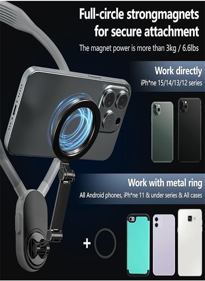New Neck Phone Holder, Neck Phone Holder POV/Vlog Selfie Holder Hands-Free Phone Neck Holder Video Recording Chest Holder for iPhone 15 14 13 12 Series and All Smartphones (Gray)
