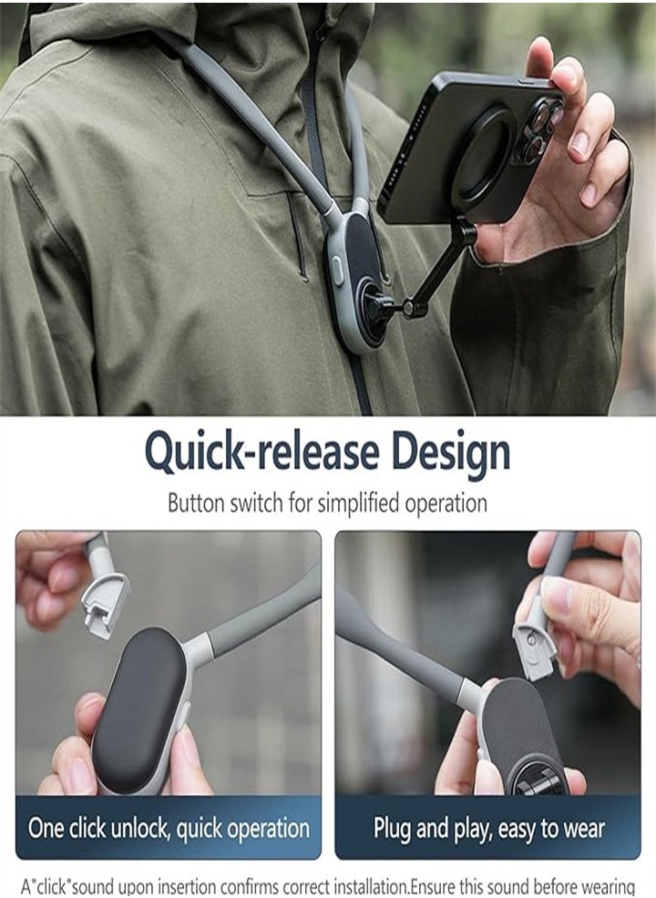 New Neck Phone Holder, Neck Phone Holder POV/Vlog Selfie Holder Hands-Free Phone Neck Holder Video Recording Chest Holder for iPhone 15 14 13 12 Series and All Smartphones (Gray)