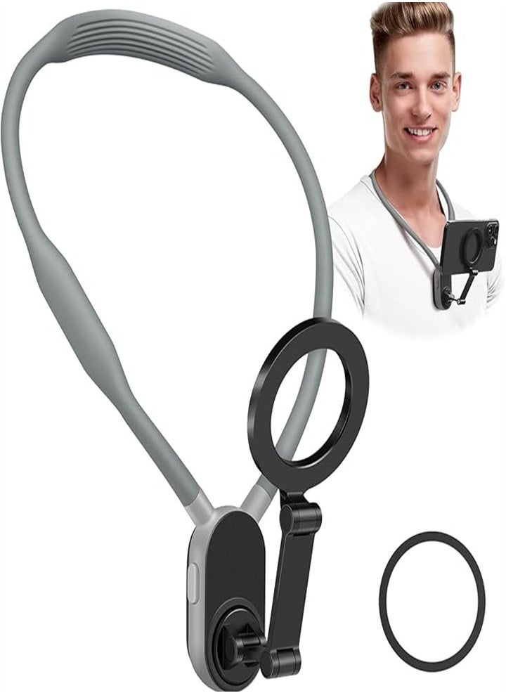 New Neck Phone Holder, Neck Phone Holder POV/Vlog Selfie Holder Hands-Free Phone Neck Holder Video Recording Chest Holder for iPhone 15 14 13 12 Series and All Smartphones (Gray)