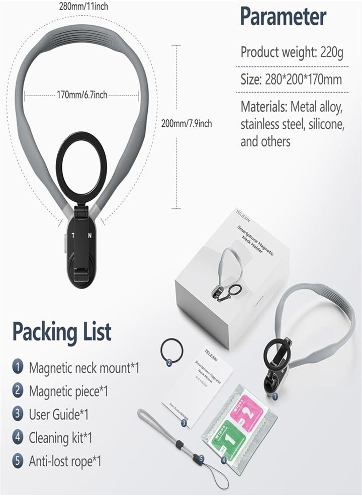 New Neck Phone Holder, Neck Phone Holder POV/Vlog Selfie Holder Hands-Free Phone Neck Holder Video Recording Chest Holder for iPhone 15 14 13 12 Series and All Smartphones (Gray)