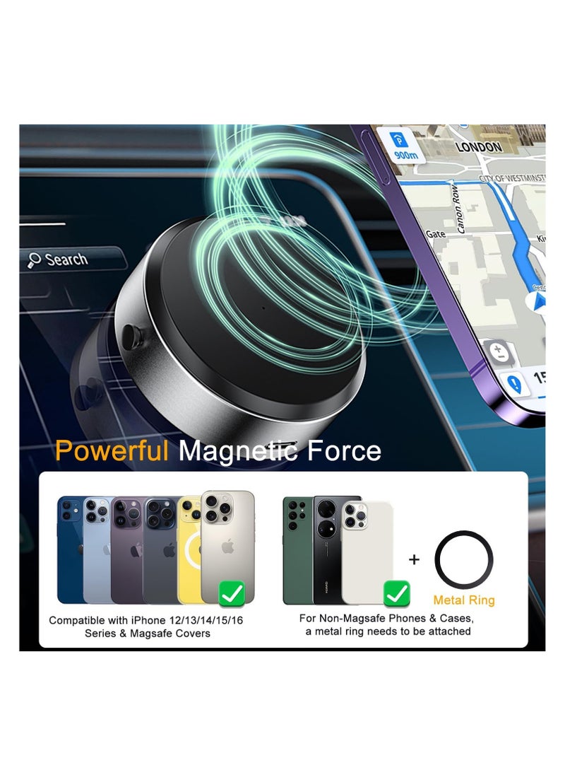 Vacuum Magnetic Suction Cup Phone Mount, Hands-Free Magnetic Suction Mount for Car/Gym/Mirror/Smooth Surface, Shower Phone Holder for Magsafe iPhone 16/15/14/13/12 & All Phones, Silver