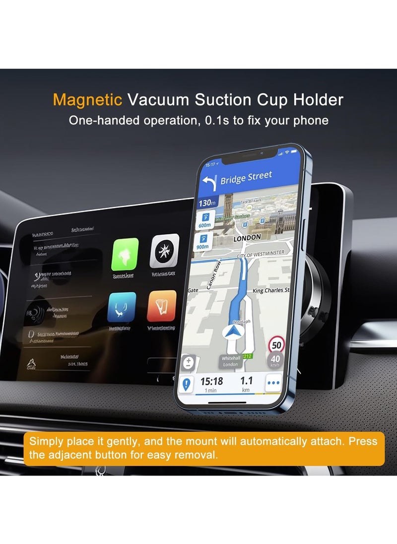 Vacuum Magnetic Suction Cup Phone Mount, Hands-Free Magnetic Suction Mount for Car/Gym/Mirror/Smooth Surface, Shower Phone Holder for Magsafe iPhone 16/15/14/13/12 & All Phones, Silver