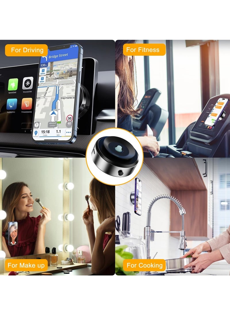 Vacuum Magnetic Suction Cup Phone Mount, Hands-Free Magnetic Suction Mount for Car/Gym/Mirror/Smooth Surface, Shower Phone Holder for Magsafe iPhone 16/15/14/13/12 & All Phones, Silver