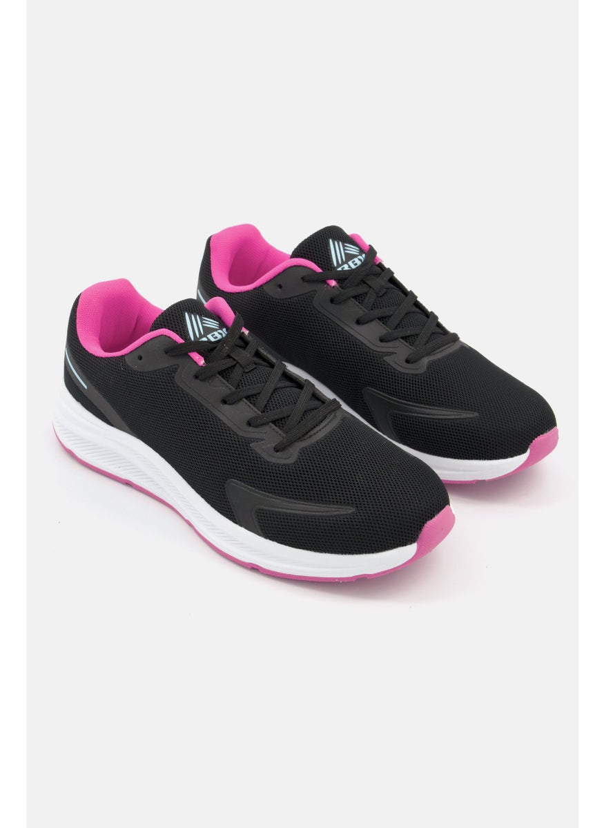 Women Kintec Lace Up Running Shoes, Black/Hot Pink