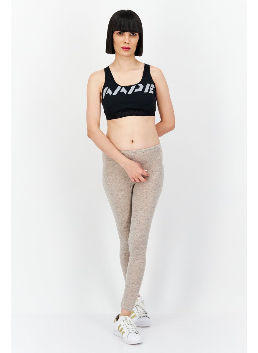 Women Padded Brand Logo Sport Bra,  Black