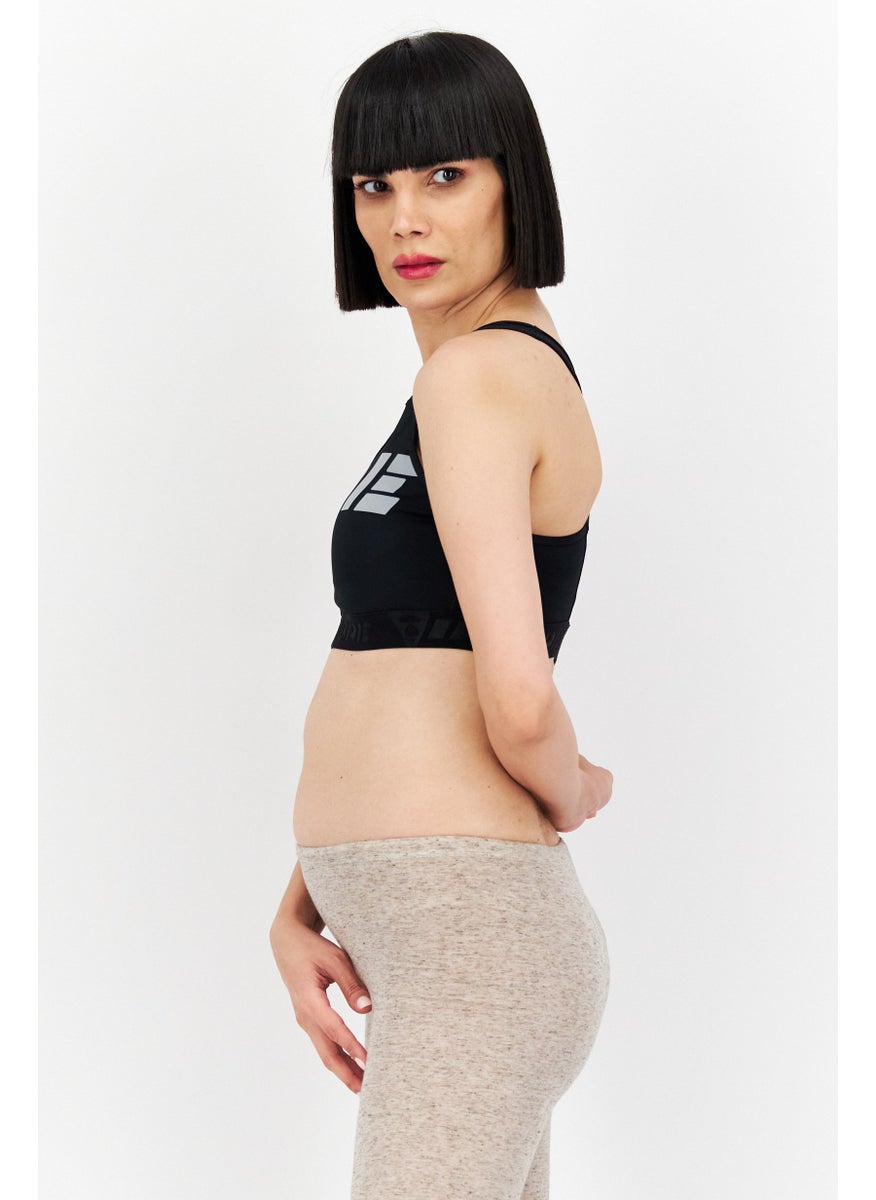 Women Padded Brand Logo Sport Bra,  Black