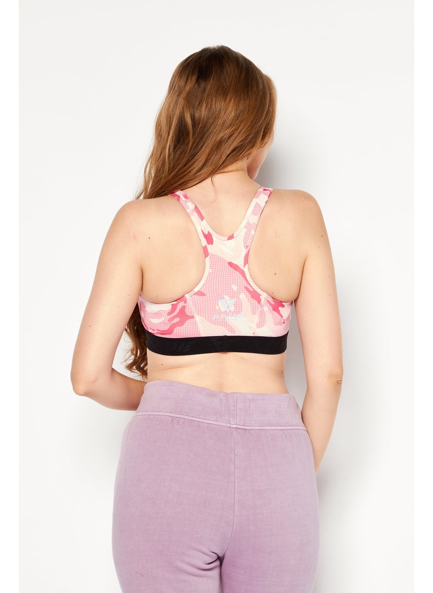 Women Brand Logo Padded Sports Bra, Pink Combo