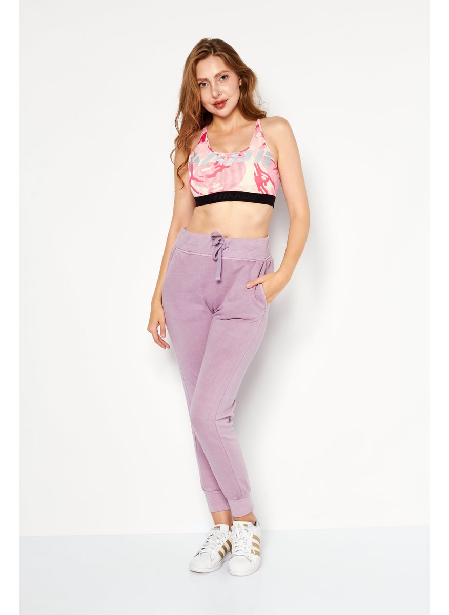 Women Brand Logo Padded Sports Bra, Pink Combo