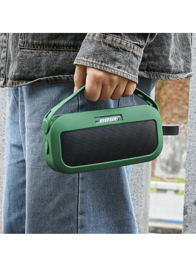 Silicone Speaker Case Cover, Compatible with New Bose SoundLink Flex Case, Protective Waterproof Soft Skin, Replacement Bluetooth Speakers Travel Carrying Case with Keychain Hook (Green)