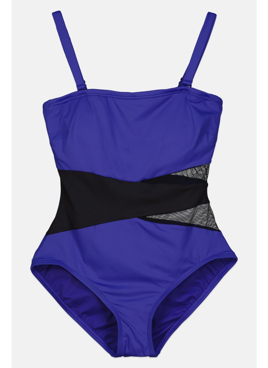 Women One Piece Padded Two-Tone Swimwear, Royal Blue/Black