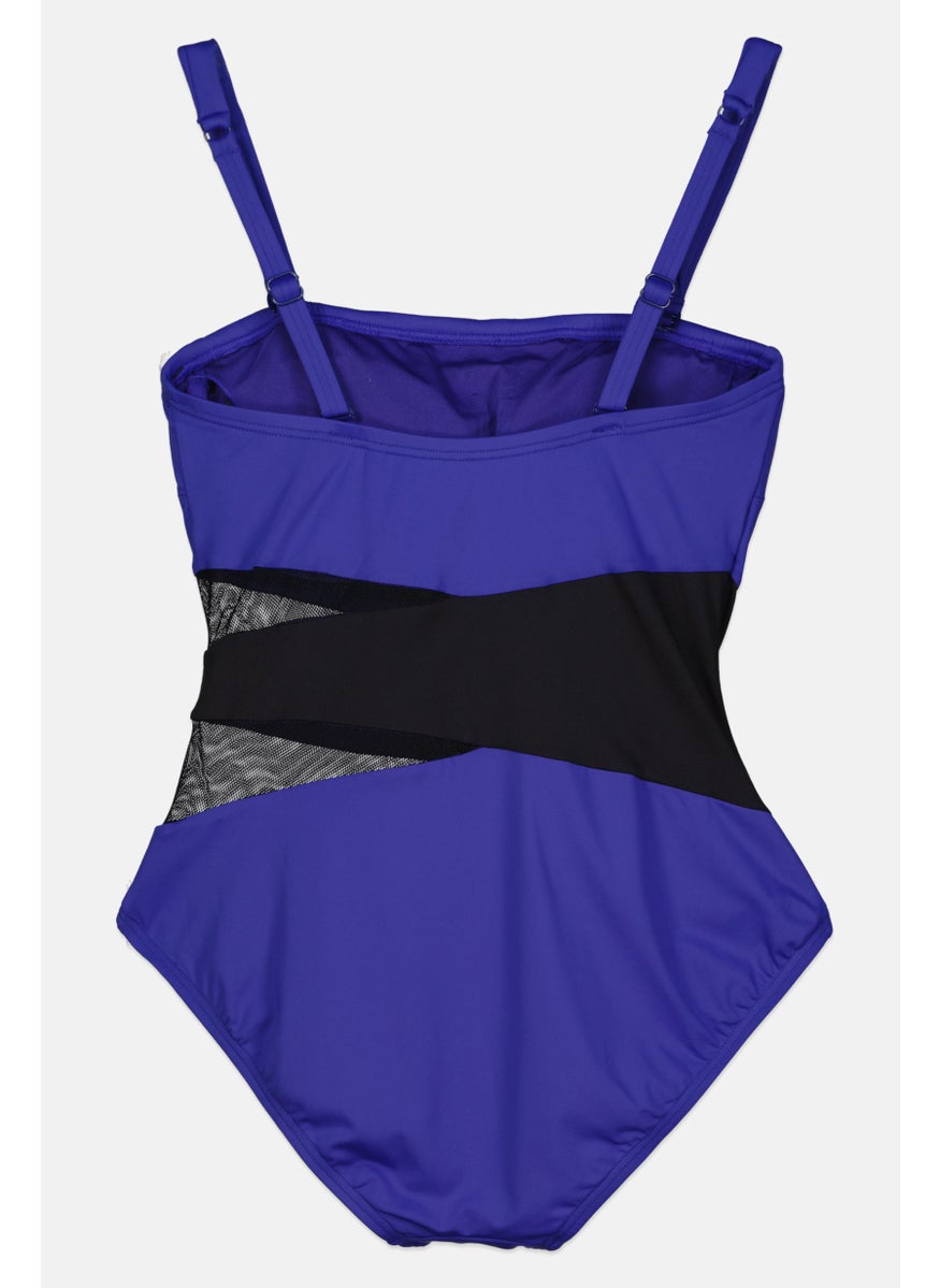 Women One Piece Padded Two-Tone Swimwear, Royal Blue/Black