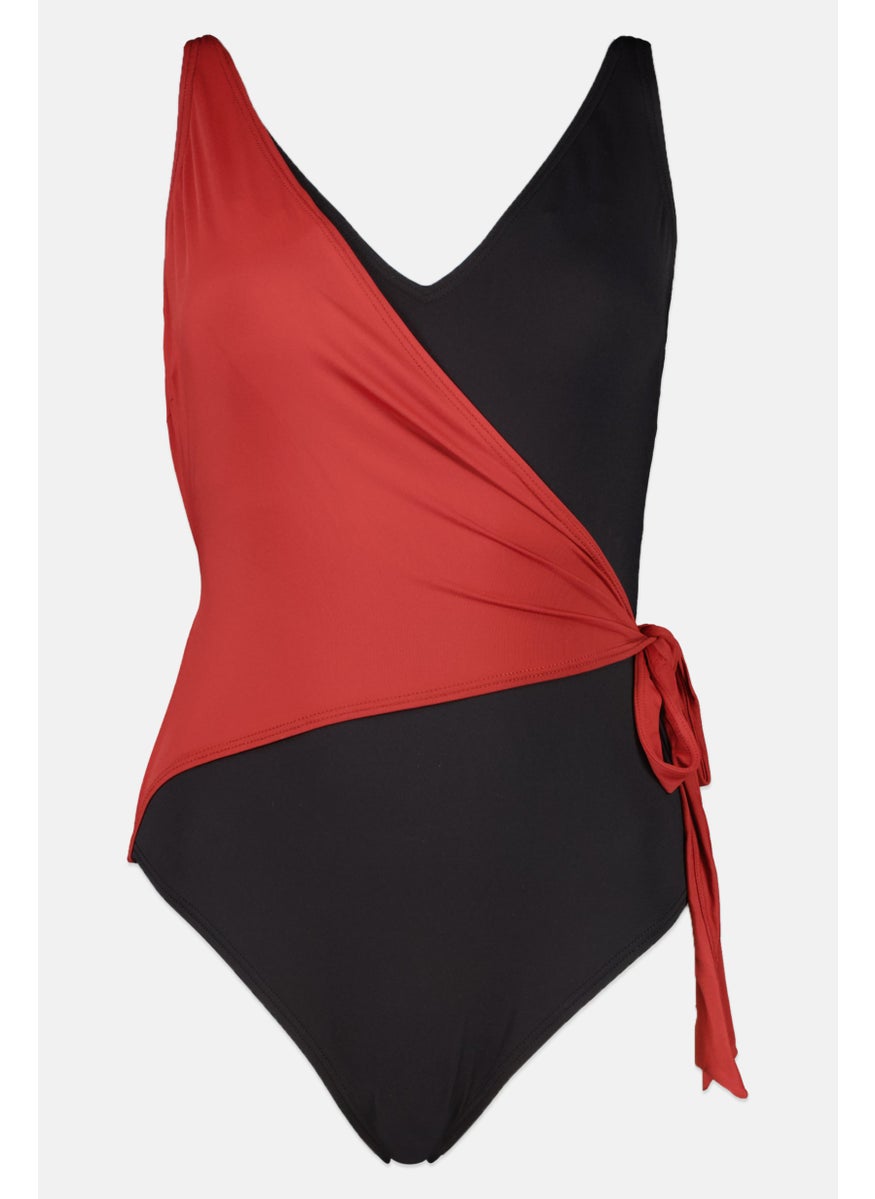 Women Plain One Piece, Black/Maroon