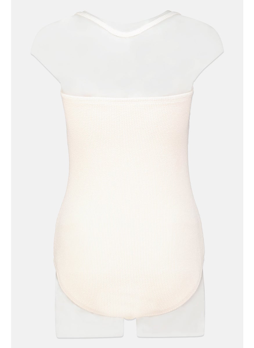 Women Padded Textured One Piece, Ivory