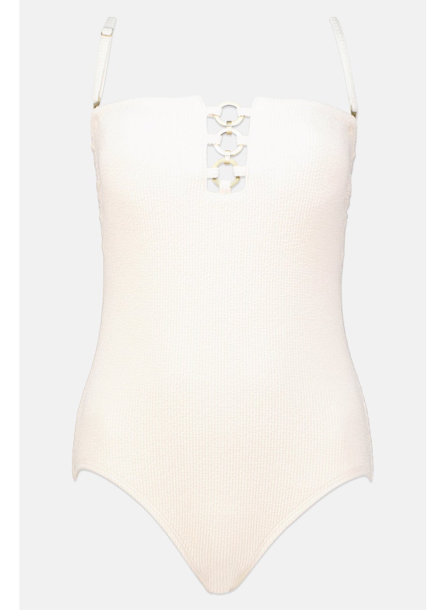 Women Padded Textured One Piece, Ivory