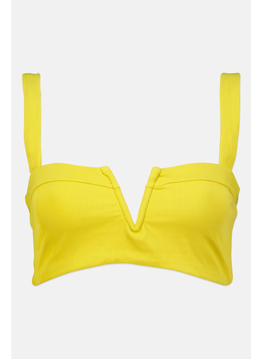 Women Non Padded Textured Bikini Top, Yellow