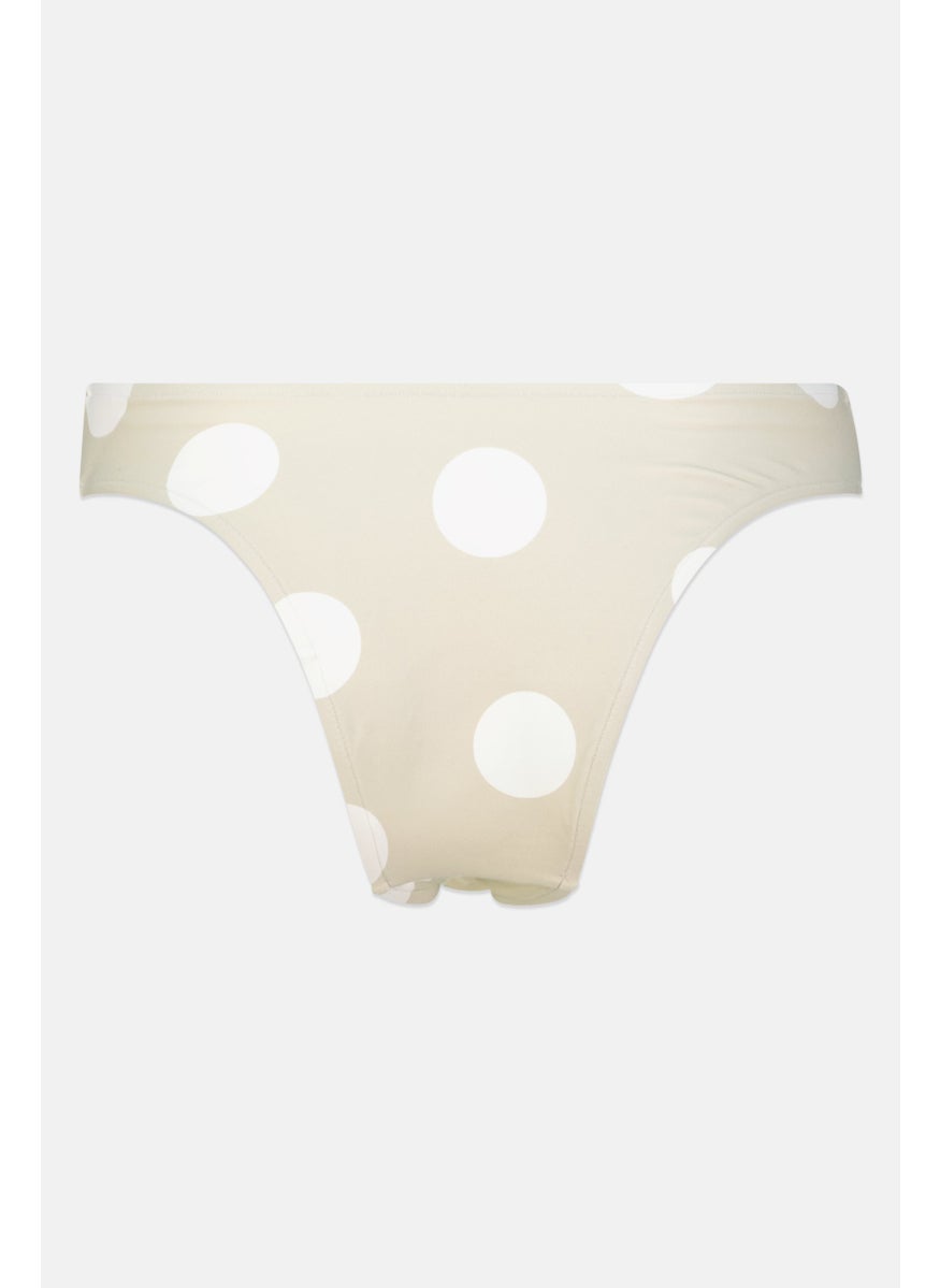 Women Polka Dots High Leg Bikini Bottom, Sage Green/Off White