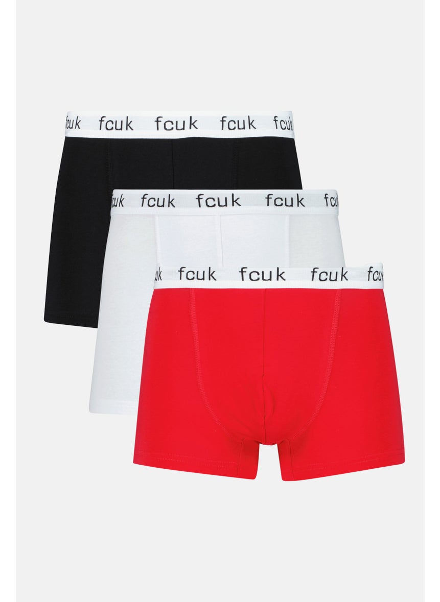 Men 3Pcs Brand Logo Boxer, Red/White/Black