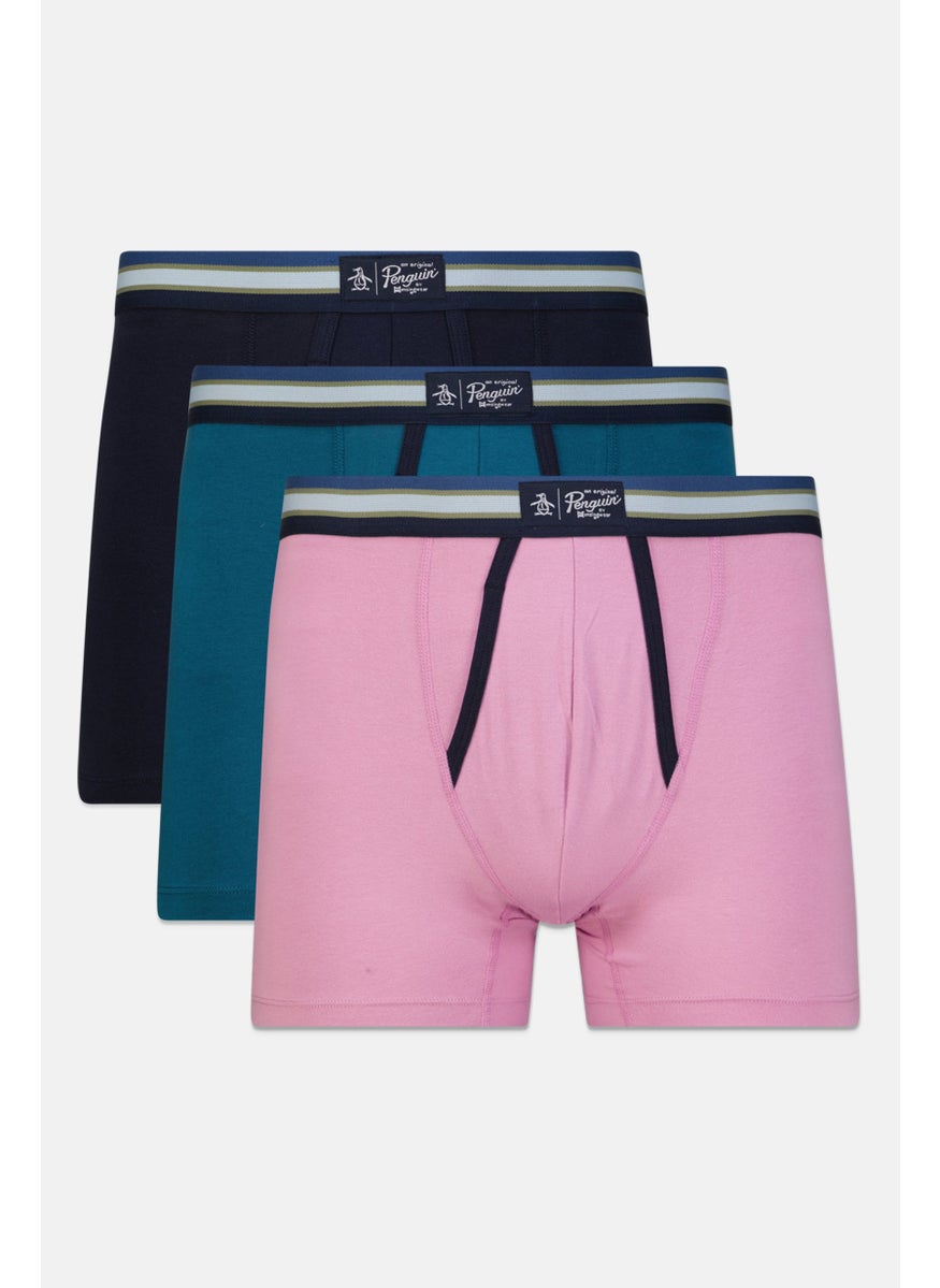 Men 3 Pc Textured Boxer Briefs, Navy/Pink Combo