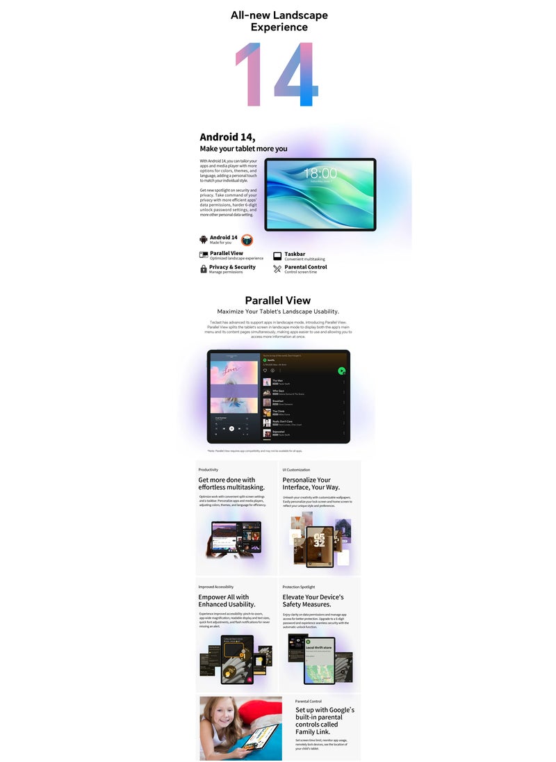 Teclast P50 Tablet with 11-Inch Display Android 14 6GB RAM 128GB ROM Unisoc T606 8-Core Processor 8000mAh Battery and 4G LTE Support