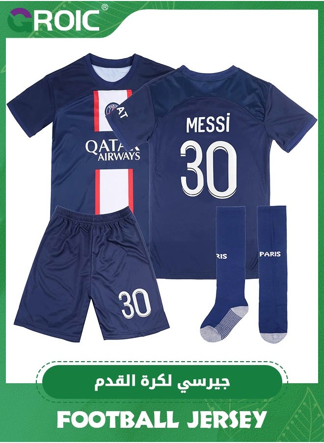 3 Piece Soccer Football Jersey Set, 2022 Paris Legend Leo #30 Messi Football Jersey, Short and Socks Set, Youth & Men' Soccer Jersey 3 Piece Set for Soccer Football