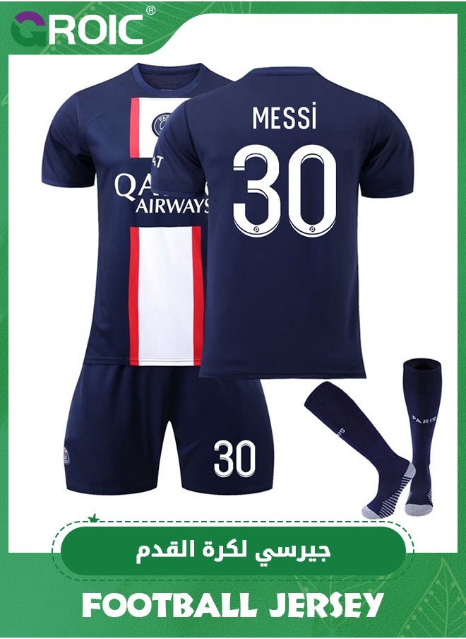 3 Piece Soccer Football Jersey Set, 2022 Paris Legend Leo #30 Messi Football Jersey, Short and Socks Set, Youth & Men' Soccer Jersey 3 Piece Set for Soccer Football