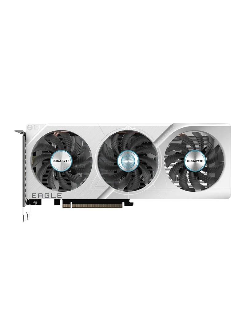 GeForce RTX 4060 EAGLE OC ICE Graphics Card – 8GB GDDR6, 2505 MHz Boost, 17 Gbps Memory, 3072 CUDA Cores, PCIe 4.0, Dual DP & HDMI, Advanced Cooling & RGB Lighting, 4K Gaming, Ray Tracing & DLSS – Ultimate Performance for Gamers | GV-N4060EAGLEOCICE-8GD White