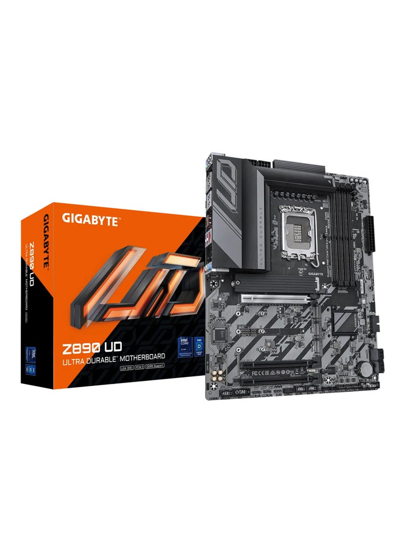 Z890 UD ATX Motherboard, Intel Z890 Chipset, LGA1851 Socket, Supports Up to 256GB DDR5 (4 x DIMM), 4 x M.2 Slots, 1 x PCIe 5.0 x16, 2.5 Gbps Ethernet, 1 x USB4 Type-C with DisplayPort 2.1, 1 x DisplayPort 2.1, AORUS AI Snatch, AI SNATCH Engine, HyperTune BIOS, Digital Twin VRM Design, EZ Debug Zone | Z890 UD Black