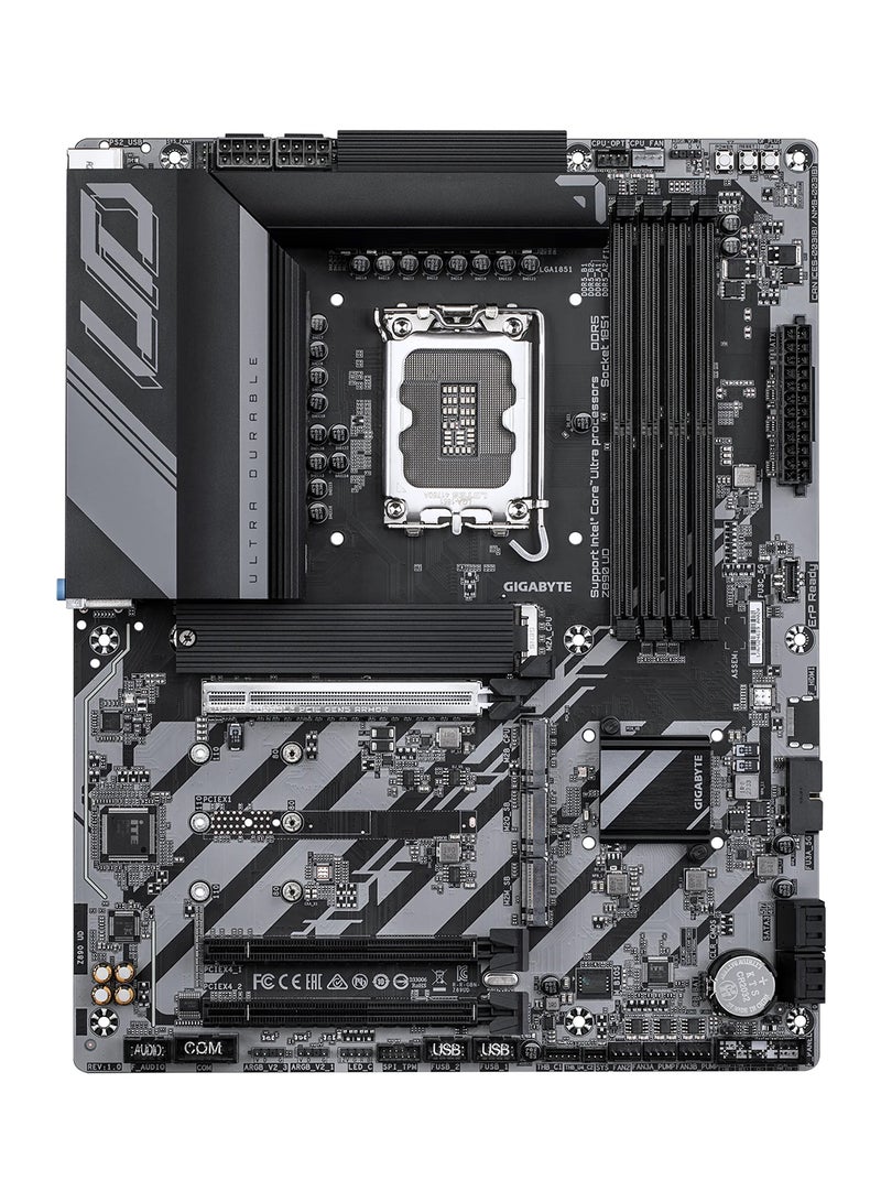 Z890 UD ATX Motherboard, Intel Z890 Chipset, LGA1851 Socket, Supports Up to 256GB DDR5 (4 x DIMM), 4 x M.2 Slots, 1 x PCIe 5.0 x16, 2.5 Gbps Ethernet, 1 x USB4 Type-C with DisplayPort 2.1, 1 x DisplayPort 2.1, AORUS AI Snatch, AI SNATCH Engine, HyperTune BIOS, Digital Twin VRM Design, EZ Debug Zone | Z890 UD Black